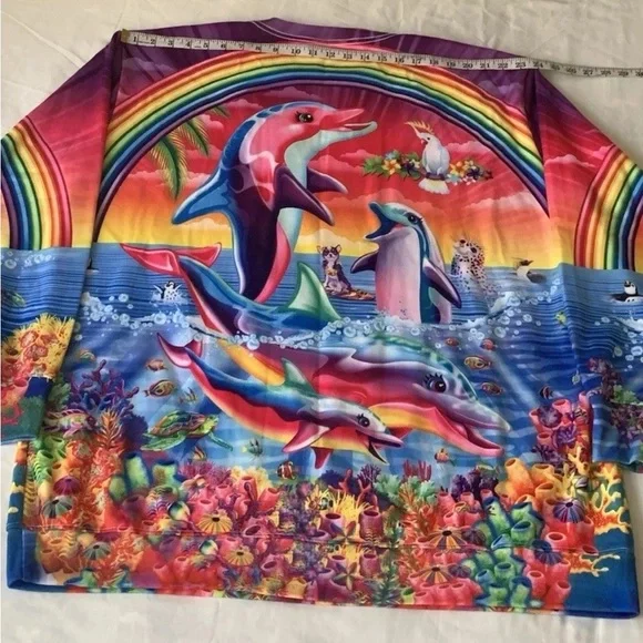 Lisa Frank Rage On! Dolphin All Over Print Pullover Sweatshirt, Approx SZ 2XL - Picture 7 of 9